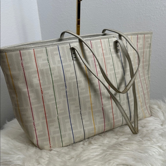 💯Authentic FENDI 
Zucca Spalmati Striped Large Roll Tote White Multicolor🍀 - Picture 7 of 15